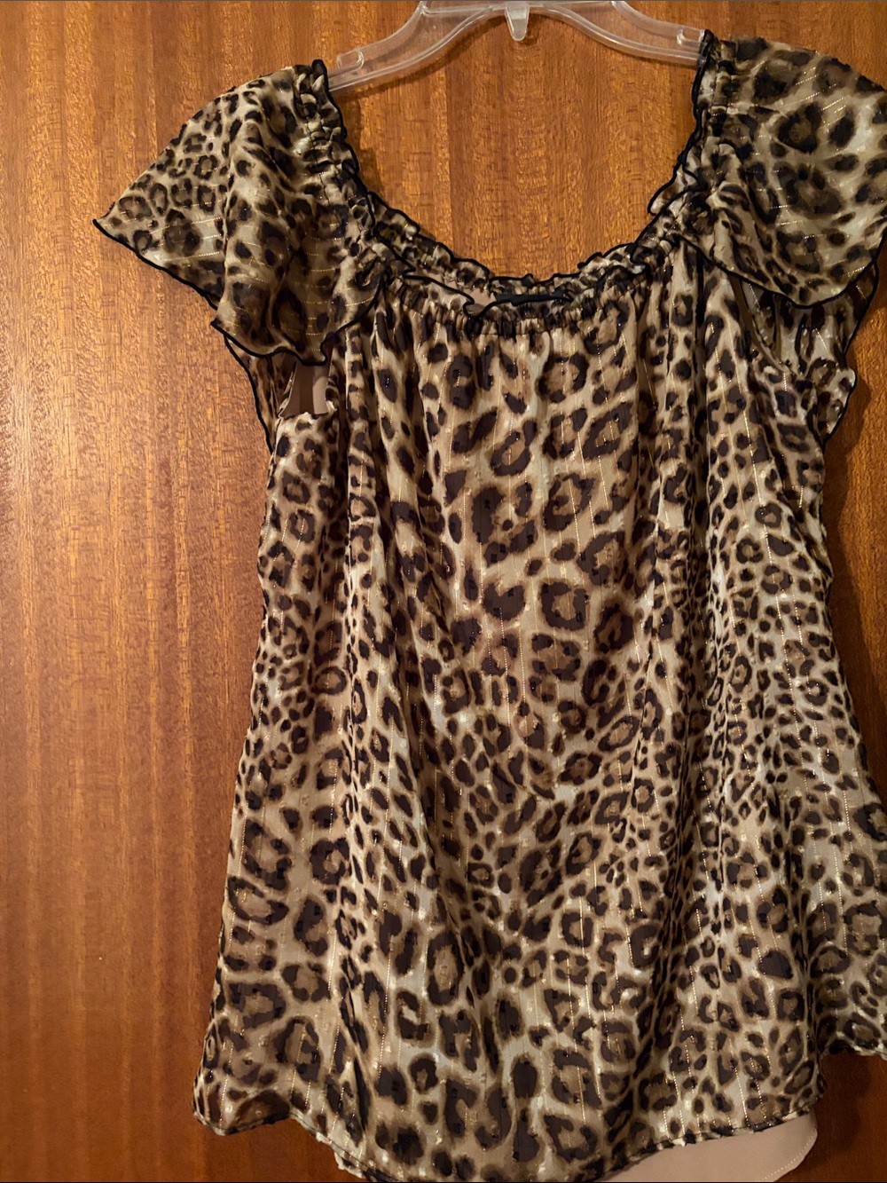 White House Black Market Leopard-Print Ruffle Sleeve Blouse - Tan & Black